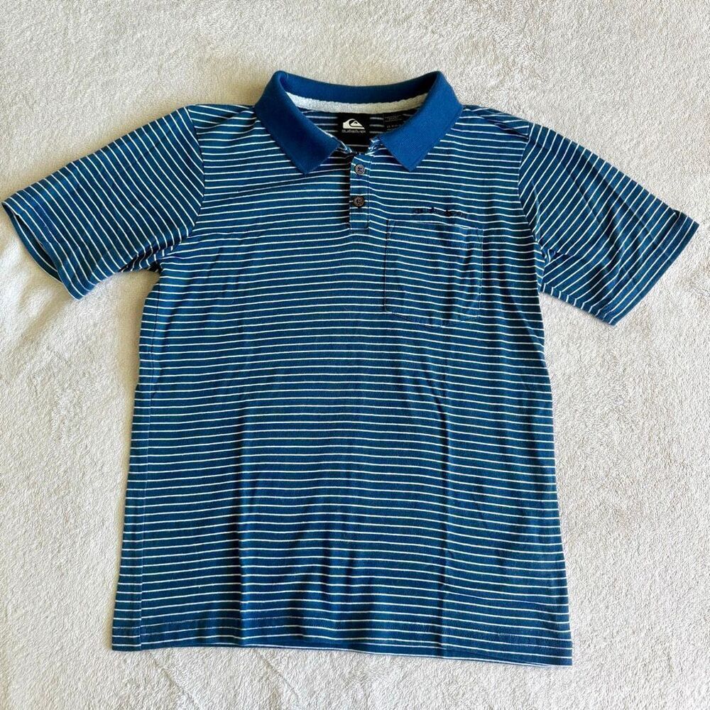 Quicksilver Boys Blue Striped Short Sleeved Collared Polo Shirt